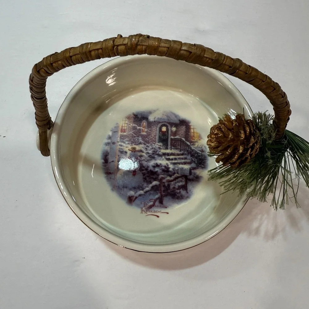 Thomas Kinkade Village Christmas Snowman Bowl Vintage 2000 Holiday Decor